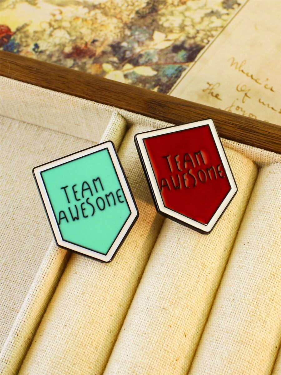 1pc New Arrival European And American Popular "TEAM AWESOME" Arrow Badge, Denim Jacket Accessory - Letter Brooch - View 1