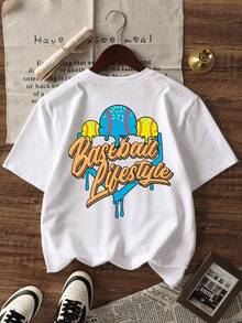 1pc Young Boys' Casual Printed Round Neck Short Sleeve T-Shirt, Summer Student Wear - And Versatile T-Shirt Brings Joy And Happiness To Every Child! - White - View 3