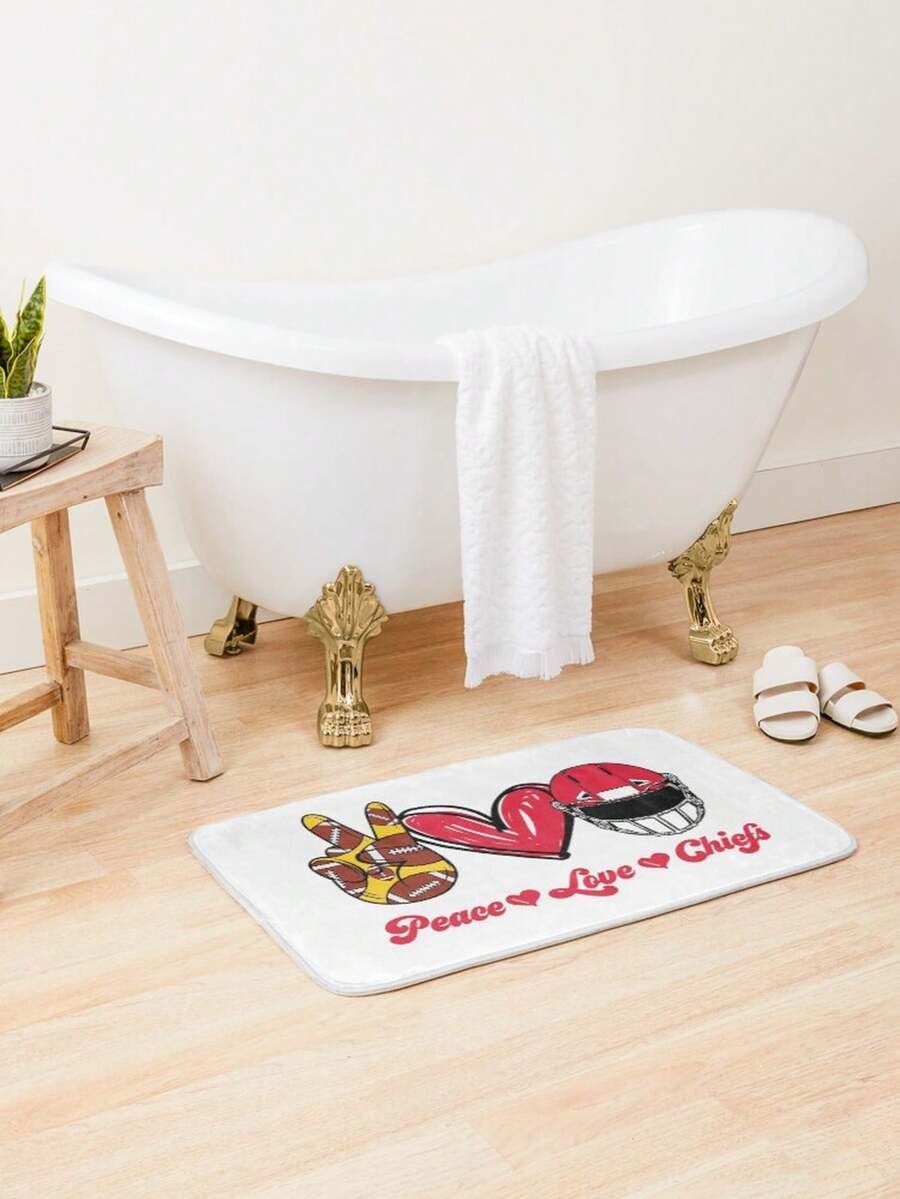 Peace Love C1hiefs  Football Team Made Of Microfiber, Quickdrying And AbS1orbent Fce Material, Hine WaS1HAble, Stain Resistant, Suitable For Room DE1coration, Kitchen, BatH1Room, S1Hower Room, Etc. - Diatomaceous Earth Floor Mats - View 1