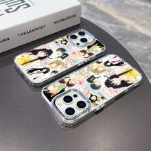 Funda para Teléfono - Funda con Arte de Anime Romántico Shoujo, Compatible con Modelos de 17, 16E, 16, 15, 14, 13, 12, 11 Pro,, X, XR, XSMAX, 8 y Plus, con una Parte Trasera Suave Transparente y un Marco de Lente Metálico Plateado17 17promax - transparente - Ver 6
