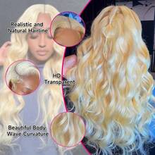 200% 613 Honey Blonde Color Body Wave 13x4 HD Transparent Lace Frontal Human Hair Wigs Pre Plucked With Baby Hair Water Wave Lace Front Human Hair Wigs For Women - S613 - 查看 3