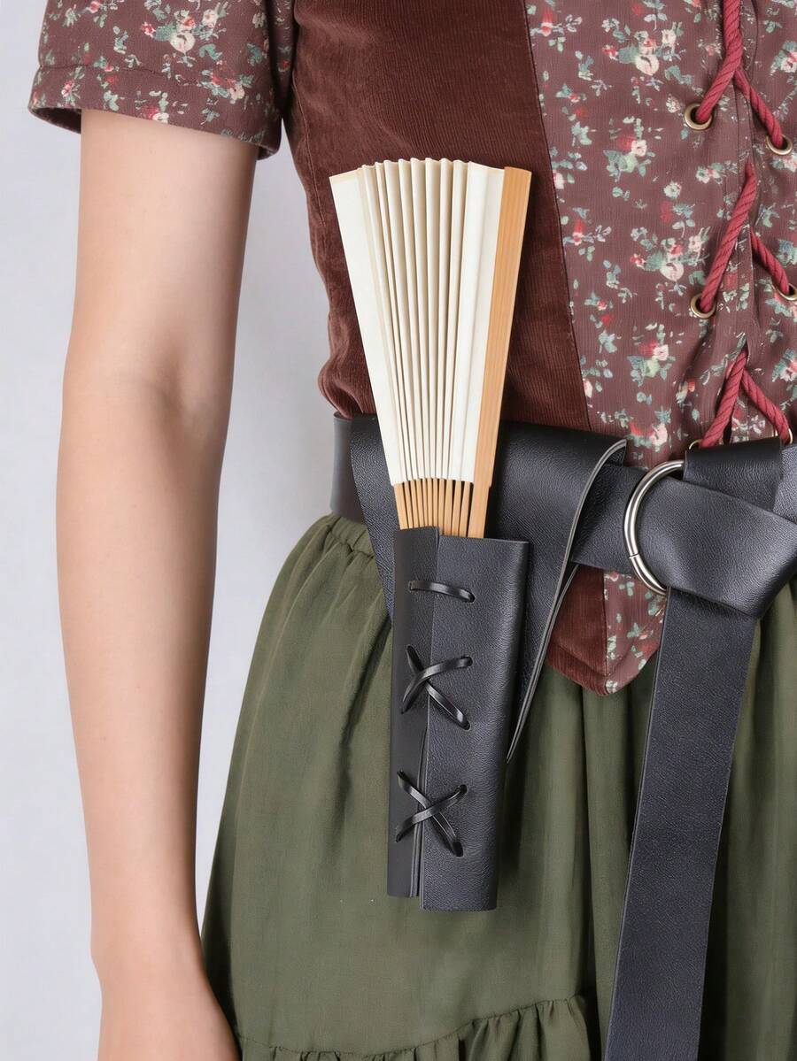 1 chiếc bao da đeo thắt lưng bằng da PU kiểu cổ điển có dây buộc - Túi đeo thắt lưng có thể điều chỉnh để đựng kiếm giả và quạt xếp, phụ kiện trang phục thời Phục Hưng. - Nhiều màu - Xem 1