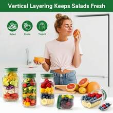 2pcs/1pc Large Capacity Leak-Proof Portable Vertical Layered Salad Container With Built-In Dressing Compartment, Reusable Lunch Box Suitable For Office, Picnic And Travel - Multicolor - View 3