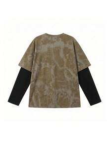JUTU Blend English Graphic Print Patchwork Loose Fit Long Sleeve Round Neck Knit Top, Suitable For Party, Spring, Autumn, Valentine's Day Casual - 0B45 Coffee Black - KJ0200 Black - View 7