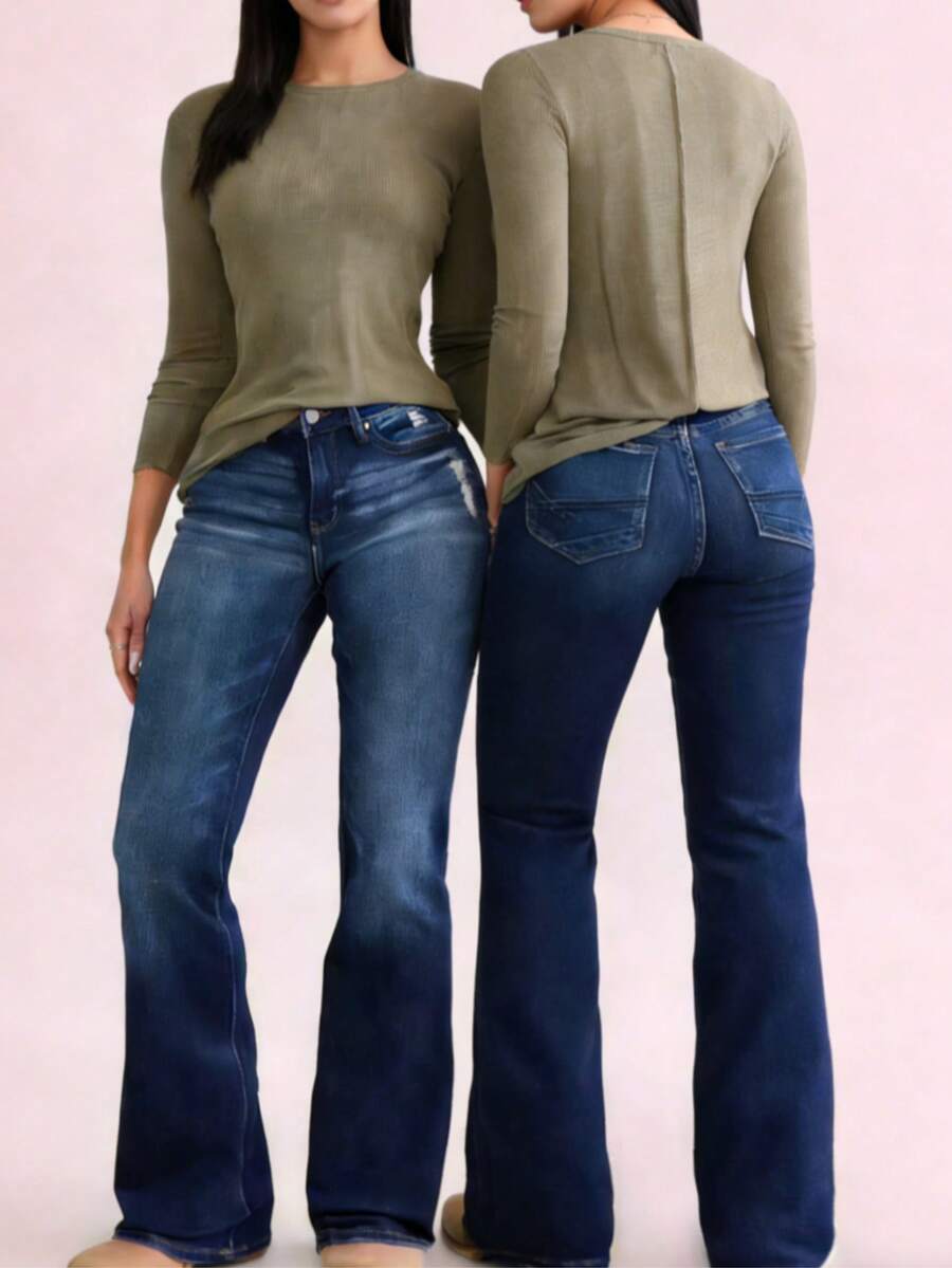 Stretch Flare Jeans That Lift Your Shape And Give You A Flattering Retro Bootcut Vibe - Blue - View 1
