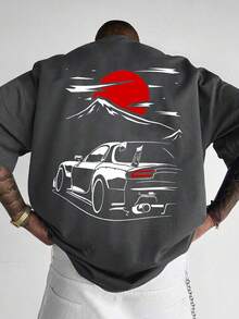 1pc Men's Fashionable Printed Loose Fit Short Sleeve T-Shirt | Exquisite Design | Summer Essential | Easy To Match, Showcasing Your Style - Dark Grey - View 1