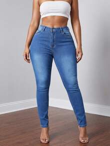 Women's High Waisted Solid Skinny Jeans - Basic Slim Fit Bodycon Denim Pants Soho Minimalist Essentials - Medium Wash - View 4
