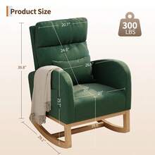Sillón Mecedor de Lactancia Moderno con Cojín | Con Bolsillos Laterales para Almacenamiento | Ideal para Cuarto del Bebé, Sala o Dormitorio - Verde + Pana - Sin pedales - Ver 2