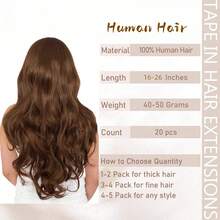 [40–65 Cm, 20 Pieces/Pack/50 G] Thick Tape-In Hair Extensions, Straight Remy Human Hair, Invisible Tape-In Human Hair Extensions. Suitable For Women - S4 - 查看 4