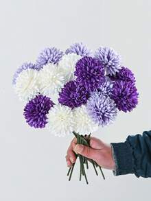 1/2個/5個 人造球花、菊花、刺繡球花，婚禮裝飾、居家花瓶、裝飾品、桌面裝飾、客廳、臥室、床頭花藝布置、新娘花束、手腕花飾、胸花材料、生日派對裝飾材料、新年情人節禮物 - 白+深紫+淺紫 - 查看 5
