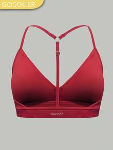 Women's V-Neck Y-Shaped Back Adjustable Fitness Running Yoga Sports Bra - Red - View 4