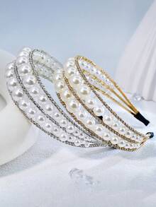 1 pieza Diadema elegante de doble capa hecha a mano con perlas, accesorio para el cabello de novia adecuado para bodas, fiestas, fotografía, celebraciones - Multicolor - Ver 3