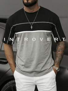 Men's Round Neck Checkered Short Sleeved T-Shirt, Loose, Fashionable, Casual, Versatile, Daily American Retro Top - Grey - View 2