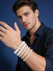 1 st 4 mm-12 mm vit Enkelt och trendigt armband med pärlor i konstpärlor för män, lämpligt för dagligt bruk - Vitt - Visa 3