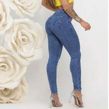 Calças Jeans Feminina Marmorizada Cintura Alta Com Elastano Cós Alto Levanta Bumbum - MARMORIZADA - Visão 3