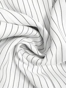 1pc Women's Striped Woven Fabric Double-Breasted Jumpsuit, Casual Spring/Summer - White - View 8