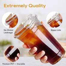 [20 Sets] 16oz Clear Plastic Cups With Lids - Crystal Clear PET Disposable To-Go Cups For Iced Coffee, Smoothies, Juice, Boba Tea -Leakproof With Sipper Lids - Transparent - View 5