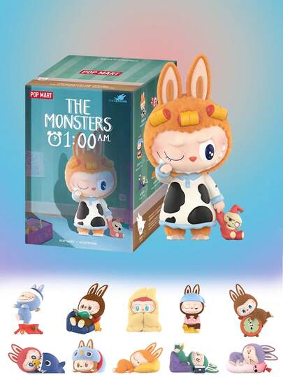 POP MART The Monsters 01:00 AM Labubu 시리즈 미니 피규어 블라인드 박스 스터핑 스터퍼 귀여운 졸린 토끼 피규어 수집 가능한 홈 데스크 장식 애니메이션 팬 선물 (1Single Box)