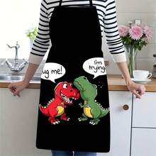 1pc Cartoon Dinosaur Pattern Apron, Red & Green Dinosaur Hugging Design, Funny Animal Print Kitchen Apron, Cute Cartoon Character Cooking Apron, Home Baking Apron, Creative Animal Pattern Kitchen Attire - A - View 16