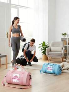 1 pieza Bolso de hombro con gráfico de mancuerna "Actitud de chica fitness" - Correa ajustable y asa superior, bolso de tela mini | 4 estilos y múltiples colores disponibles, bolso de gimnasio multifuncional pequeño adecuado para fitness, baile, transporte y actividades al aire libre - Multicolor - Ver 5