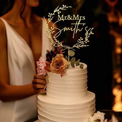Customized Mr. & Mrs. Cake Topper, Gold Wedding Cake Decorations, Personalized Cake Decor, Rustic Style Wedding Cake Topper, Anniversary Cake Topper, Wedding Name Tags