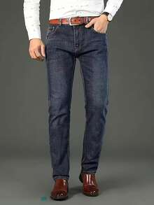 These Men's Jeans Are A Versatile Staple. Crafted From Classic Stretch Denim For All-Day Comfort, They Seamlessly Transition From Business To Leisure. The Perfect Gift For Any Occasion, These Thickened Jeans Offer Soft Comfort-Making Them An Ideal Present For Boyfriends, Husbands, Or Friends.Jeans For Men.Mens Pants - 黑色 - 查看 2