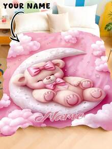 1pc Customizable Personalized Text Cute Bear Pattern Commemorative Blanket, Suitable For Home Sofa, Bed And Bedroom - Multicolor - View 8