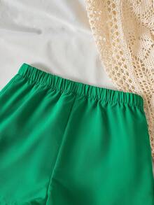 Bộ đồ 2 mảnh dễ thương cho bé gái gồm áo hai dây in hoa tulip có nơ và quần short, thích hợp cho mùa xuân/hè. - màu xanh lá - Xem 5
