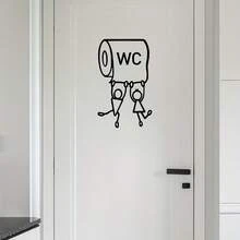 1 pieza Pegatina de vinilo con patrón de "WC" de dibujos animados - Decoración de pared de baño humorística, fácil de instalar, adecuada para decoración y accesorios de baño - A - Ver 6