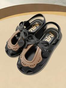 可爱水钻蝴蝶结露趾女童凉鞋，透气沙滩度假凉鞋 - 黑色 - 查看 6