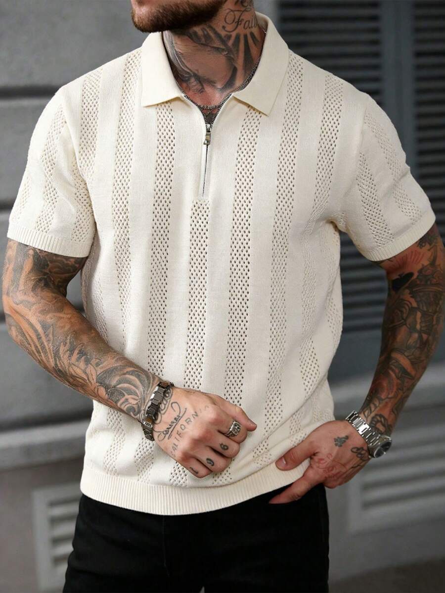 1pc Men's Quarter Zip Pullover Sweater, Casual Commuter Street Style, Slim Fit, Versatile, Outdoor, Running, Spring/Autumn - Apricot - View 1