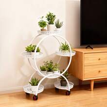 White Iron Potted Plant Stand 4 Tier 6 Tray 16.53lbs Load 4 Lockable Wheels Flower Pot Holder For Indoor Outdoor - 1 - View 7