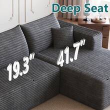 No Assembly 95" L Shaped Cloud Sectional Sofa Plush Corduroy Deep Seat Upholstered Corner Couch For Living Room - 灰色 右邊 - 查看 2