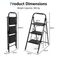 COSTWAY 3 Step Ladder, Folding Step Ladder W/ Wide Anti-Slip Pedals & Handgrip, Portable Step Stool For Household & Office, 330 LBS Capacity, Black - A - View 2