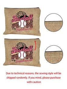 棒球妈妈生活帆布手提袋套装，零钱包，信件袋，拉链袋，个性化礼品套装，卡通趣味多功能手提袋，黄色亚麻黑色手提袋配黑色搭扣，购物袋，化妆袋，收纳袋 - 彩色 - 查看 7