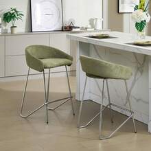 Chairus 2PCS Chenille Bar Stools With Metal Legs And Footrest - Green - View 9