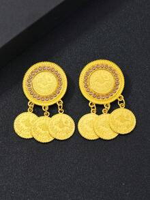 1 Set Of 2 Gold Rhinestone Coin Tassel Pendant, Women's Rhinestone Arabic Style Headscarf Brooch Accessory - Gold - View 13
