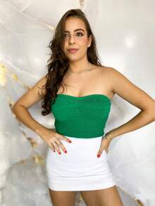 Women's Strapless Cropped Corset Top, Modal Knit, Summer Style With Elastic, Colorful Carnival Style - Verde - Ver 2