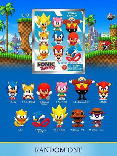Sega 1个世嘉官方授权索尼克3D动漫角色盲盒夹钥匙扣，随机一个可爱卡通风格盲盒钥匙扣，精美装饰袋挂件，周年纪念、圣诞节、新年节日礼物，送给朋友