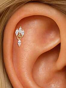 1Pc 925 Sterling Silver Minimalist Chain Zirconia Stud Earring Flat Back Cartilage Helix Piercing Suitable For Women'S Daily Wear, Dates, Vacations, Weddings, Parties, Holiday Gifts - Gold - View 8