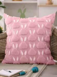 1 Peça Capa de Almofada Pelúcia Orelha de Coelho da Páscoa, Capa de Almofada Decorativa Macia Rosa Coelho Branco para Quarto, Sofá, Decoração Doméstica de Feriado, Adequada para Páscoa, Diário, Festa, Casamento - Rosa chiclete - Visão 3