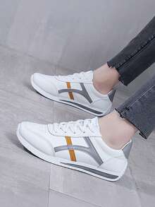 Nuevos zapatos casuales para mujer,Zapatillas deportivas antideslizantes para mujer,Zapatillas deportivas con cordones para mujer,Zapatillas deportivas planas informales para mujer,Adecuado para practicar deporte, viajar y para el uso diario, - blanco gris - Ver 6