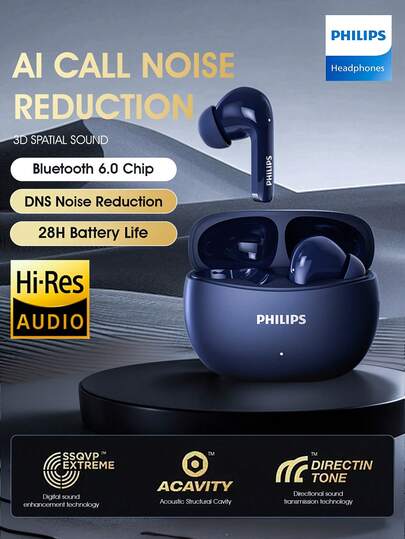  Philips New True Wireless Bluetooth6.0 Earbuds，In-ear, High-fidelity Sound, Long Battery Life ，Call Noise Cancellation, Universal for phones pad， TAT1320