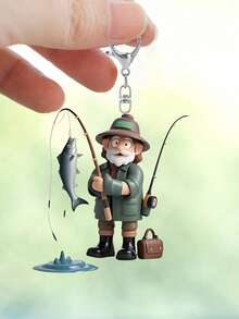 1个2D扁平钓鱼爱好者钥匙扣 - 可爱的渔夫造型，配有钓竿和鱼，亚克力和铁材质，是男士生日、圣诞节、父亲节的理想礼物，休闲风格，无需电源，钓鱼配件，专业钥匙扣，适合卡车司机、邮递员等，也是斋月、开斋节、情人节、圣诞节或感恩节的完美礼物。 - 彩色 - 查看 3