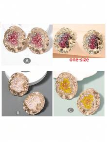 Random Color Rhinestone Decor Textured Stud Earrings - Multicolor - View 2