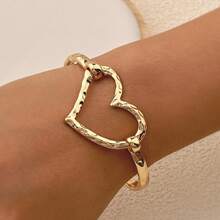 Fashionable Stackable Metal Bangle Bracelet, Hammered Texture Heart & Geometric Design, Women Party & Daily Jewelry - Gold - View 8