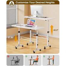 Dragonpad Mobile Overbed Table With 4 Wheels,  Freestanding Desk With (27-43 Inch) Adjustable Height, Mobile Table Laptop Stand Drawing Desk - White - View 8