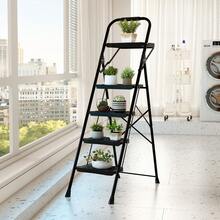 COSTWAY 4 Step Ladder With Tool Tray, Heavy-Duty Metal Step Stool With Anti-Slip Wide Pedals & Foot Pads, Multi-Purpose Portable Folding Ladder For Home, Kitchen, Office, Black - A - View 1