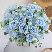 1/3pcs Artificial Peony Flowers, Reusable Fake Peony Bouquet - Home Indoor Decor, Floral Arrangement, Outdoor Garden Decor, Wedding Birthday Party Decoration - Vase Not Included - Blue - View 2