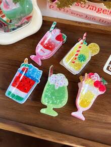 1个卡通休闲ABS塑料草莓、樱桃、冰淇淋爪形发夹，创意发夹，女士适用 - 彩色 - 查看 1